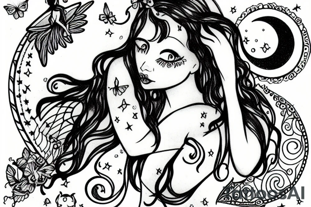 fairies and moon with a mystic halo tattoo idea