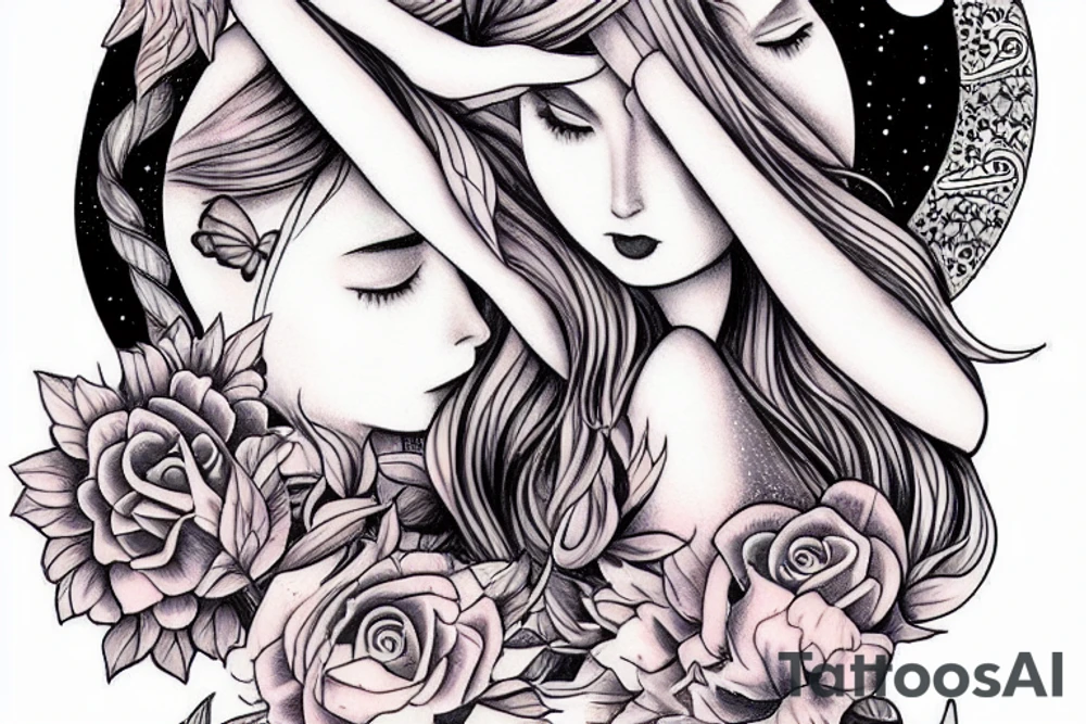 fairies and moon with a mystic halo tattoo idea