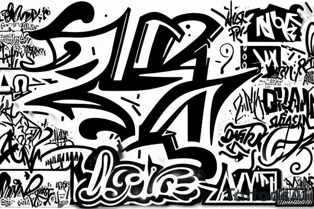 the letters A, N, Y in spray, graffiti, tag font tattoo idea