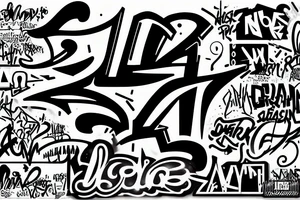 the letters A, N, Y in spray, graffiti, tag font tattoo idea