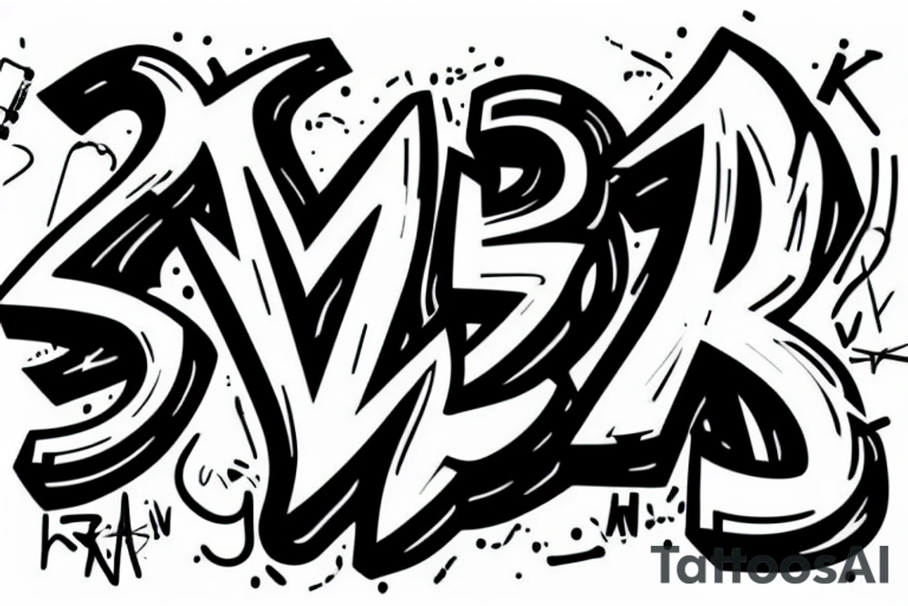 the letters A, N, Y in spray, graffiti, tag font tattoo idea