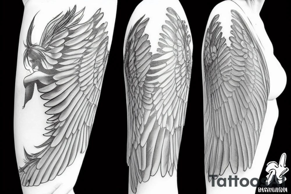 Angel girl in full growth with big wings tattoo idea