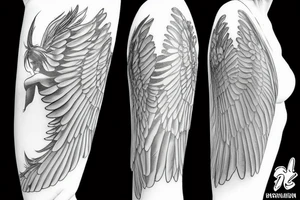 Angel girl in full growth with big wings tattoo idea