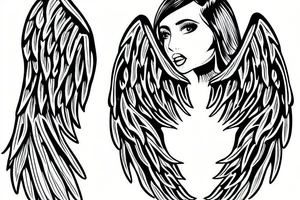 Angel girl in full growth with big wings tattoo idea
