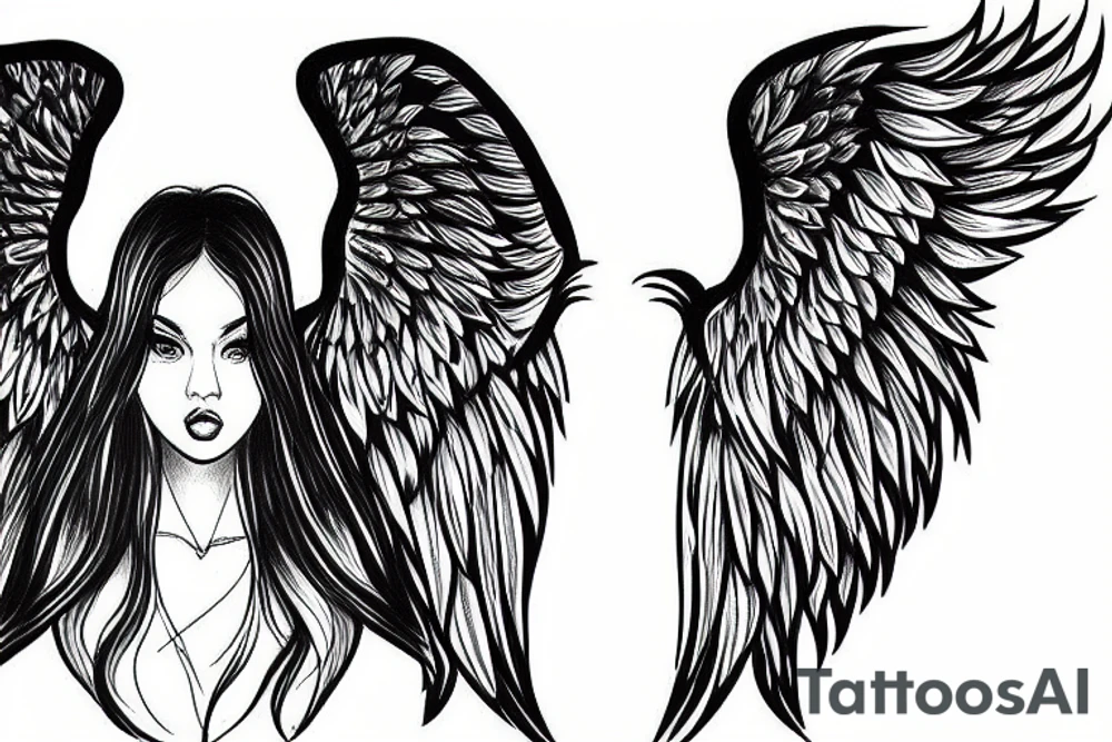 Angel girl,  full growth, big wings tattoo idea