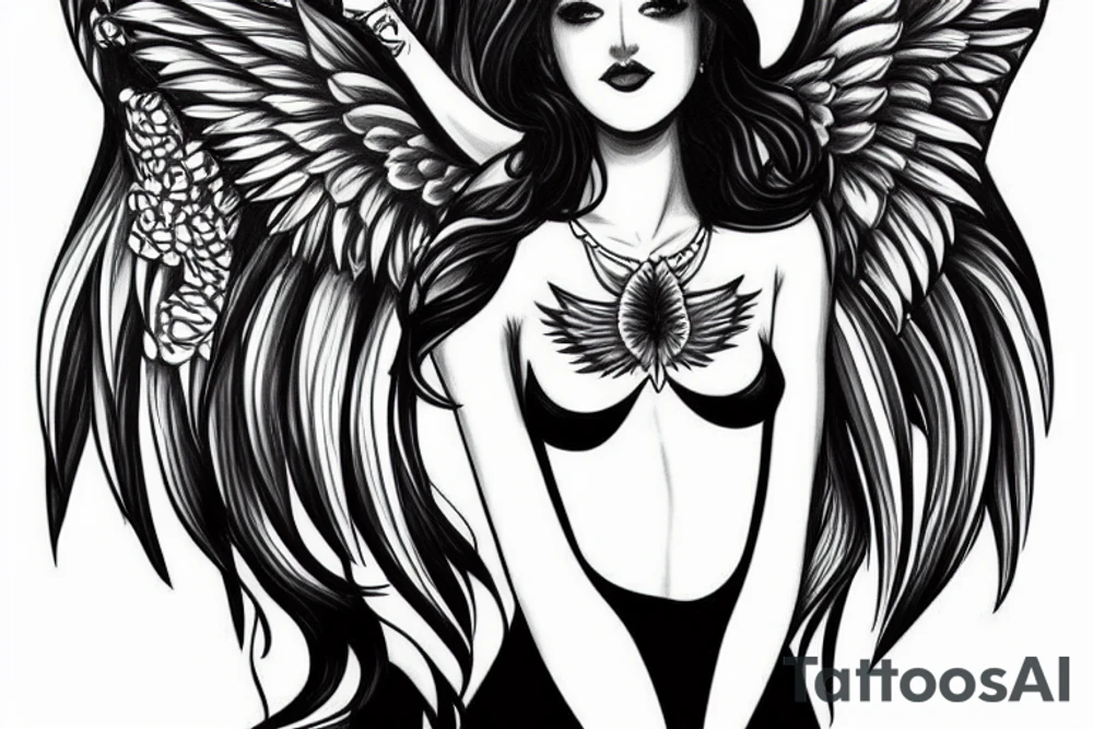 Angel girl,  full growth, big wings tattoo idea