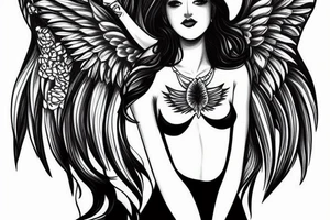 Angel girl,  full growth, big wings tattoo idea