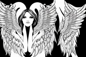 Angel girl,  full growth, big wings, weapons tattoo idea