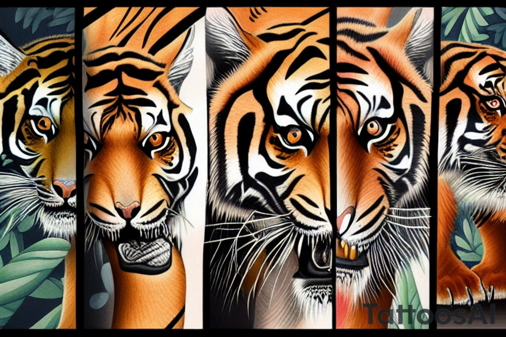 aggressive tiger walking in the jungles tattoo idea