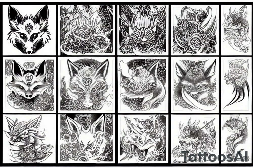 Japanese demon fox, nine tiled fox tattoo idea