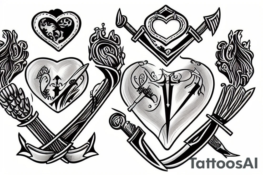 Heart pierced by swords tattoo idea