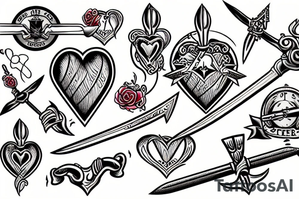 Heart pierced by swords tattoo idea