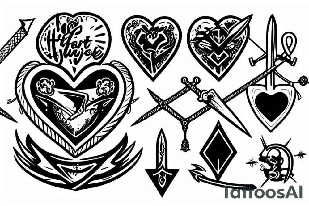 Heart pierced by swords tattoo idea
