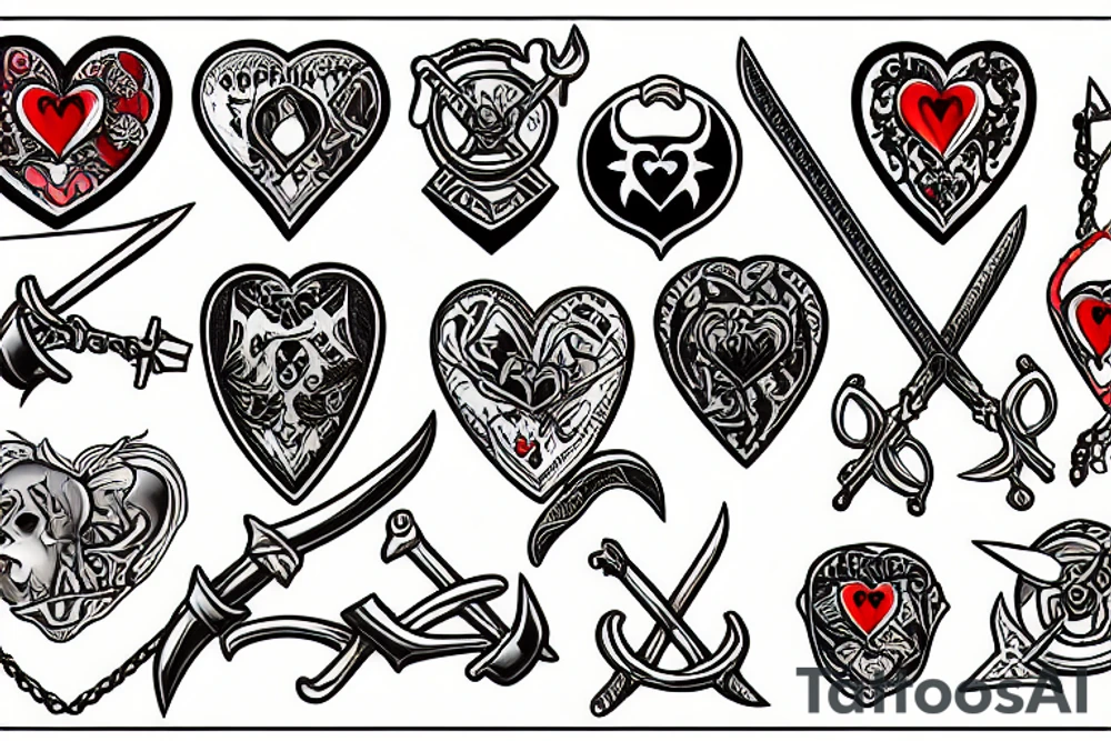Heart pierced by swords tattoo idea