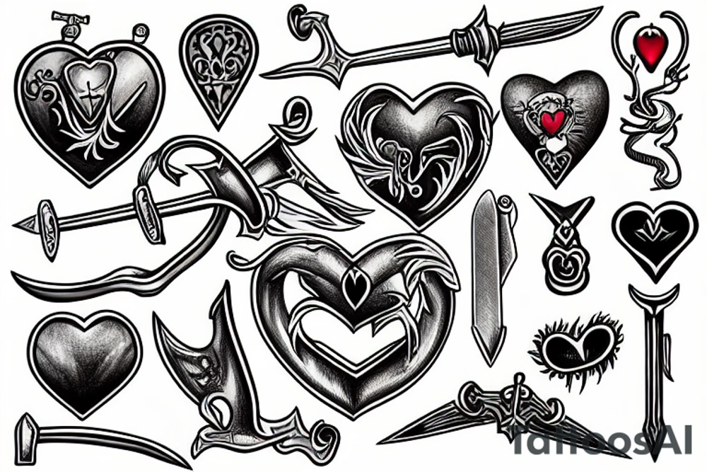 Heart pierced by swords tattoo idea