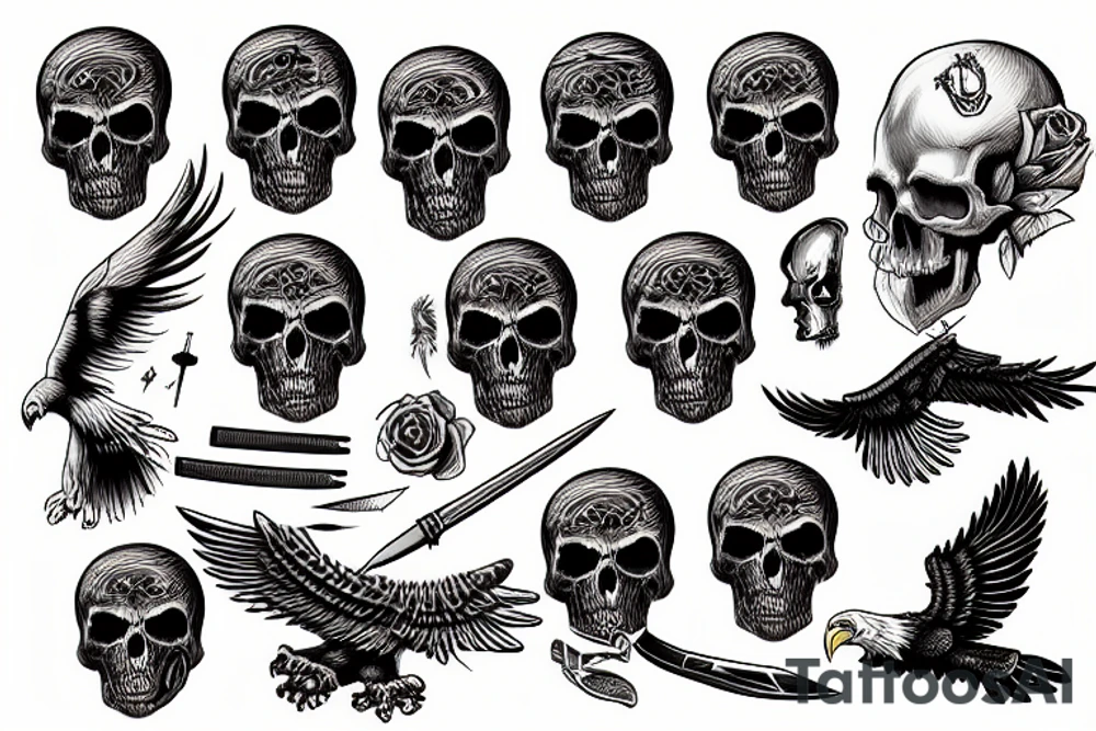 Death, Eagle, skull, knife, pain, blood, strong, sad tattoo idea