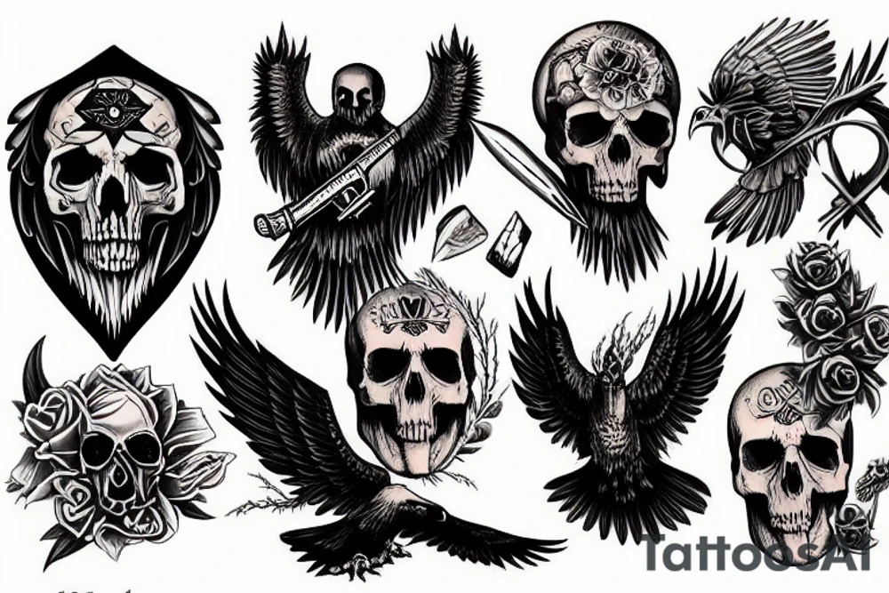 Death, Eagle, skull, knife, pain, blood, strong, sad tattoo idea