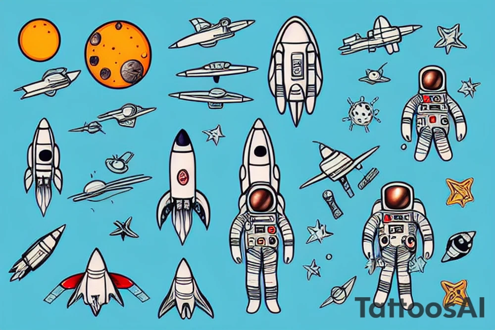 astronaut and rocket tattoo idea
