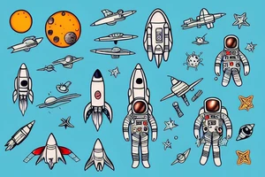 astronaut and rocket tattoo idea