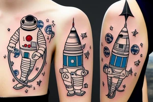 astronaut and rocket tattoo idea