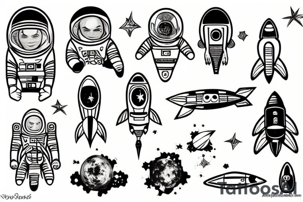 astronaut and rocket tattoo idea