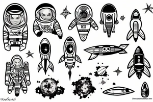 astronaut and rocket tattoo idea