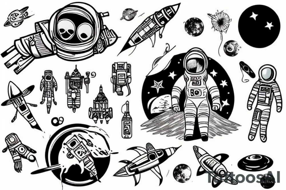 astronaut and rocket tattoo idea