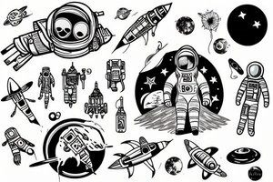 astronaut and rocket tattoo idea