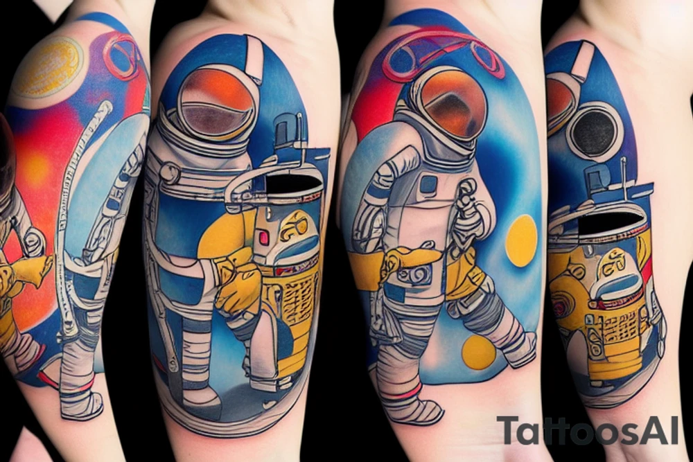 astronaut and rocket tattoo idea