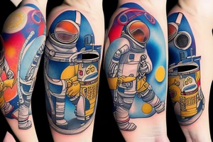 astronaut and rocket tattoo idea
