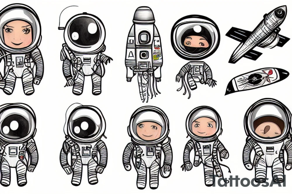 astronaut and rocket tattoo idea