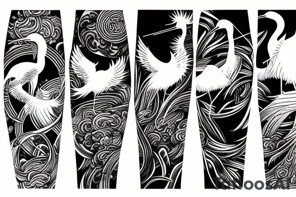 crane with a katana in the background of the sun tattoo idea