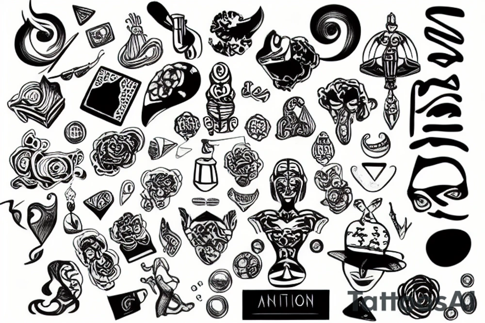 abstraction with small elements and a statue tattoo idea abstraction with small elements and a statue tattoo idea