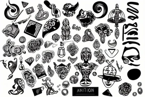 abstraction with small elements and a statue tattoo idea