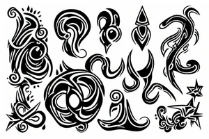 abstraction with small elements and a statue tattoo idea