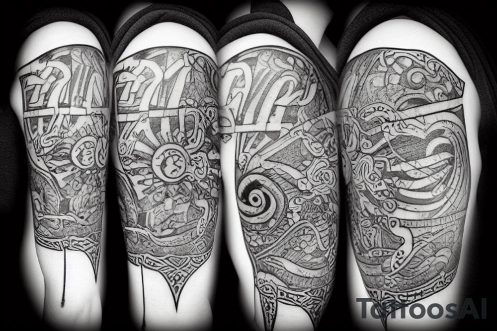 abstraction with small elements and a statue tattoo idea