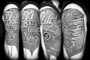 abstraction with small elements and a statue tattoo idea