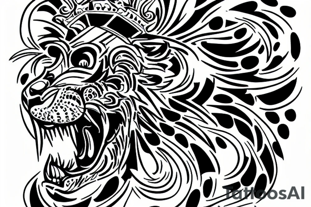 Dotted half face of a lion with the other half sketchy tattoo idea