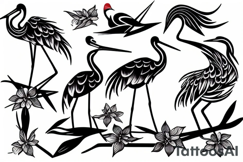 cranes and plum branch tattoo idea
