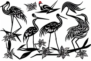 cranes and plum branch tattoo idea