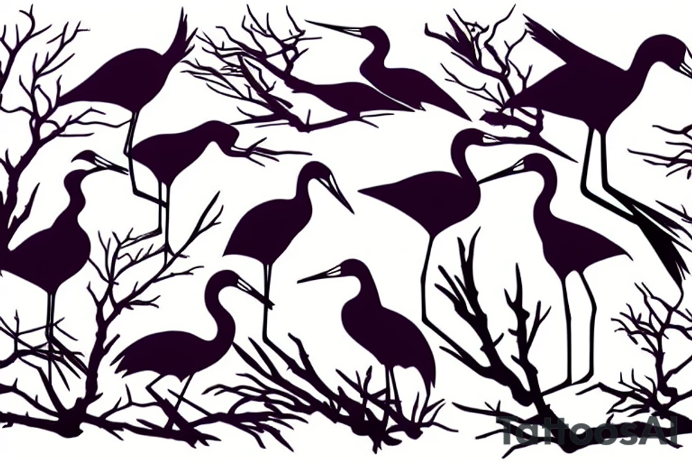 cranes and plum branch tattoo idea