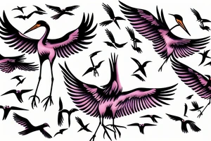 cranes flying near plum branch tattoo idea