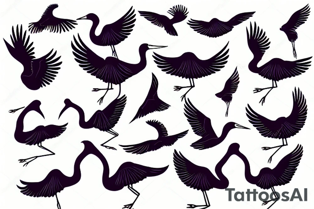 cranes flying near plum branch tattoo idea