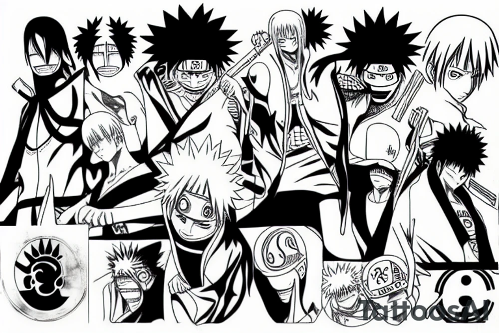 Bleach, Naruto, One piece anime tattoo idea