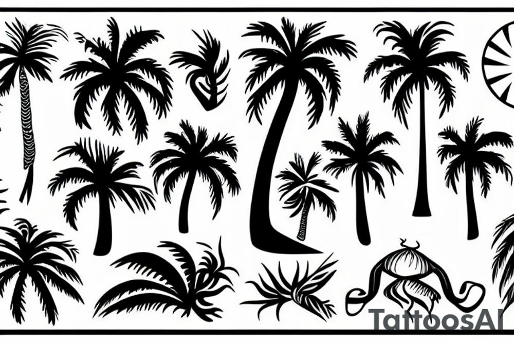 Sun and palm tree tattoo idea