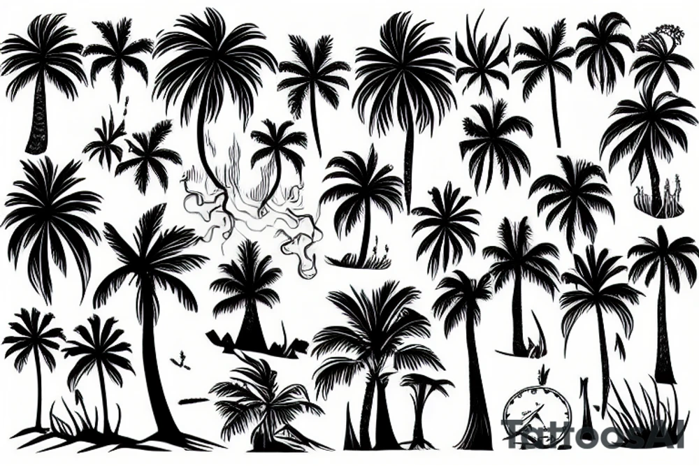 Sun and palm tree tattoo idea