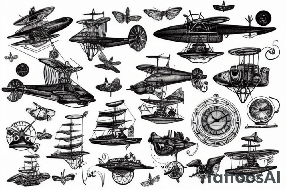 Steampunk flying boat tattoo idea