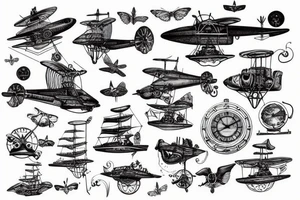 Steampunk flying boat tattoo idea