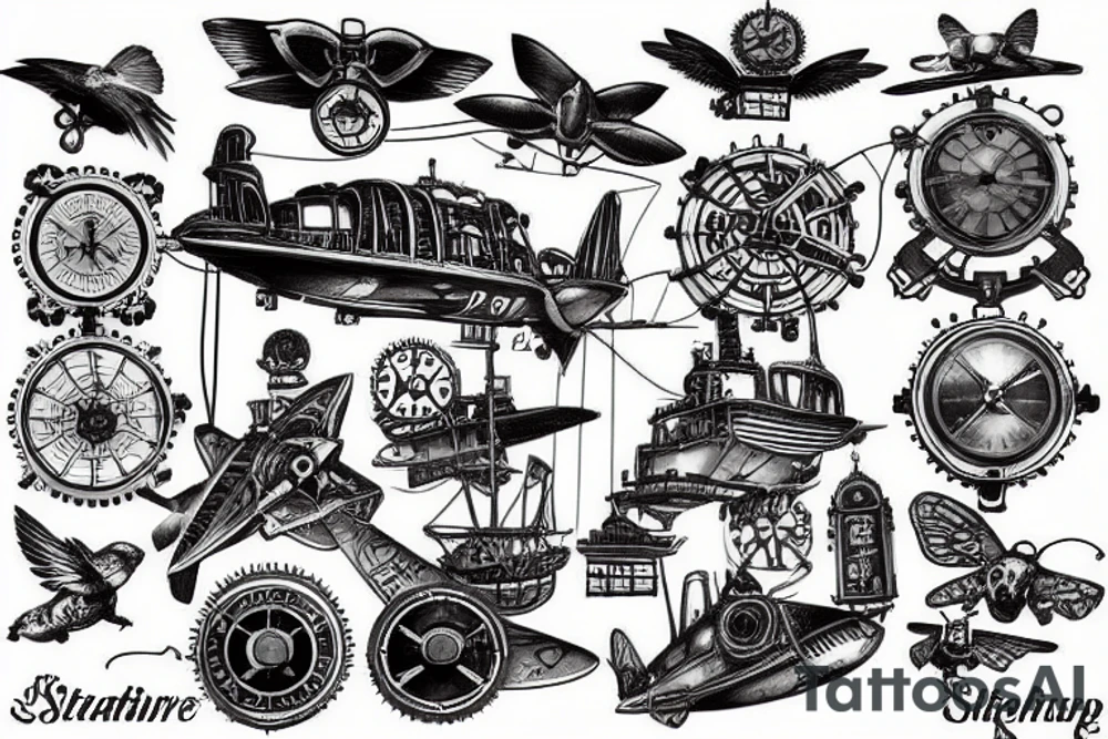 Steampunk flying boat tattoo idea