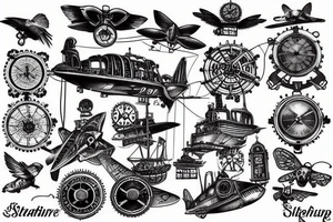 Steampunk flying boat tattoo idea